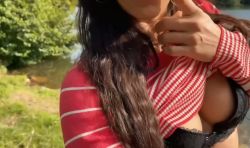 Outdoor blowjob by the lake from my beautiful brunette