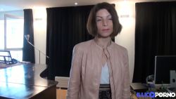 Sexy brunette tour guide shows us around a hotel