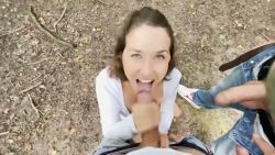 Beautiful French brunette sucks in public
