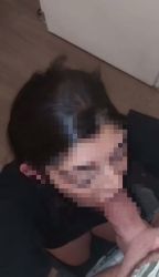 Brunette girlfriend gives slow blowjob