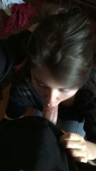 Brunette gives a sloppy blowjob pov