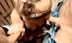 Bondage Blindfolded MILF Takes Multiple Facefucks Outdoors