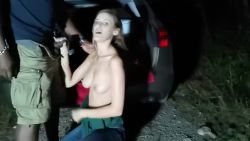 Young French Brunette Sucks Strangers in Car